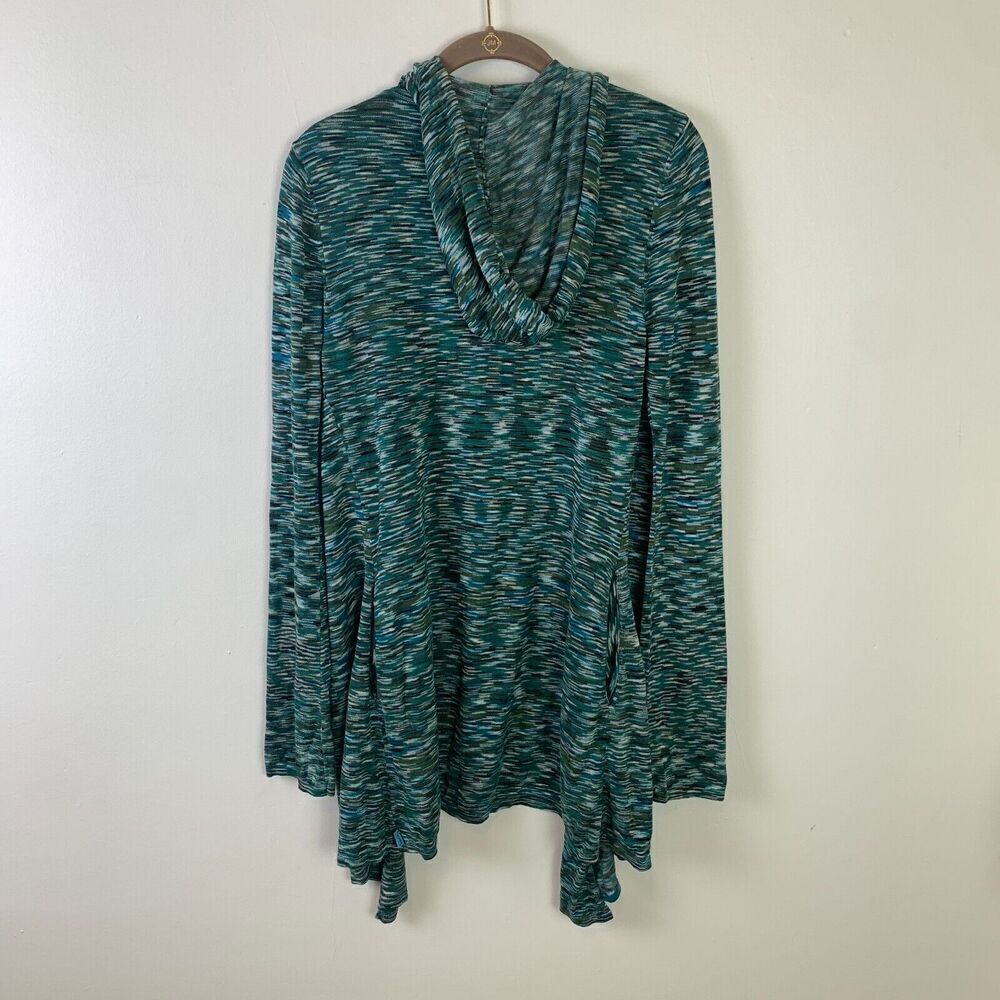 Anthropologie STACIA Open Cardigan Hooded Space Dye S Teal Green Bamboo - Picture 2 of 9